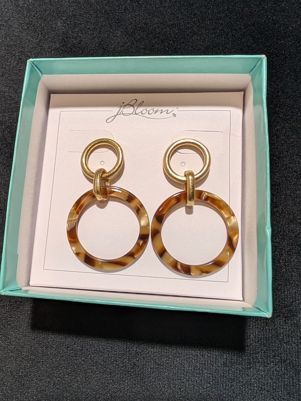 Gold Tone and Tortoiseshell Hoop Drop Earrings